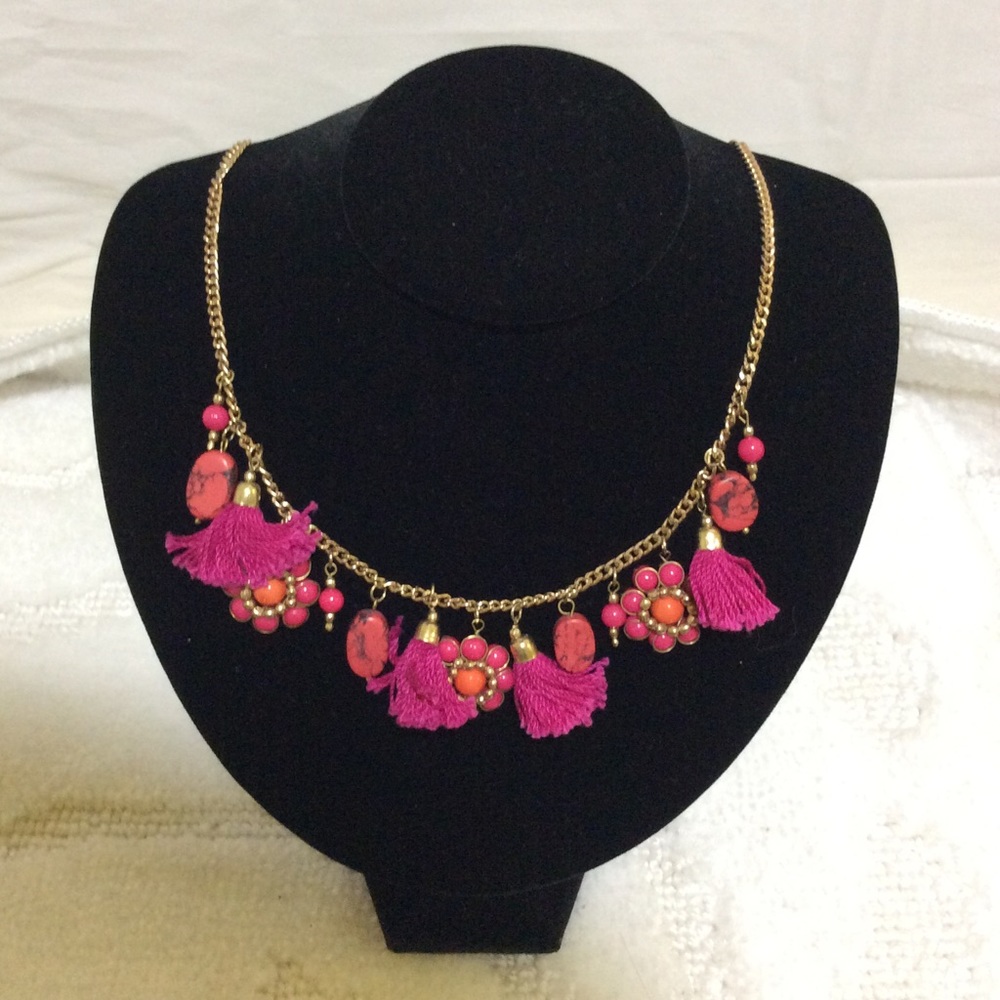 Pink Flower Tassel Necklace